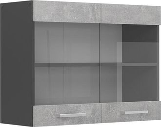 Vicco Armario De Cocina Con Vidrio R-line, Hormig&oacute;n, 80 Cm