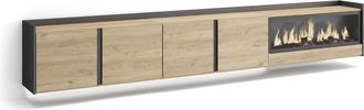 Skraut Home Skraut Home - Mueble Tv, Televisi&oacute;n, Muebles De Sal&oacute;n, Almacenaje, 315x35x50cm, Para Tv Hasta 80, Chimenea El&eacute;ctrica Xxl, Colgado, Suspendido, Led, Es