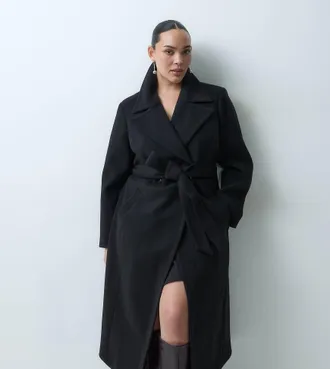 Forever New cappotto strutturato con cintura effetto lana nero