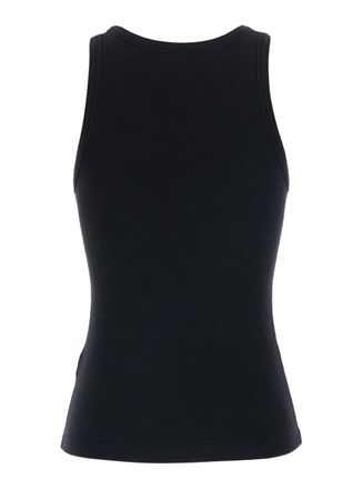 Diesel Womens Sleeveless Top Dlogo Black Ribbed Cotton Tops