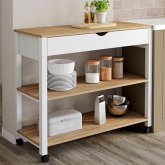 IDMarket Penh Aparador De Cocina Xxl Con Caj&oacute;n Y Encimera Efecto Haya Blanca L.100 Cm
