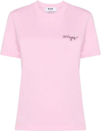 Msgm Roze Paarse Katoenen T-Shirt - Dames - T-shirts - Roze - S - Katoen - Tops