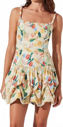 Astr Petal Party Drop Waist Bubble Dress In Yellow Green Floral