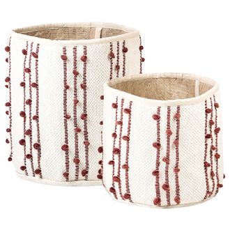 Beliani Conjunto De 2 Cestas De Algod&oacute;n Beige Rojo Almacenaje Ropa Accesorio Boho Khel