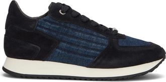 Moorer Schoenen, Dames, Blauw, 40 EU, Denim, Leren sneakers met denim inzetstukken