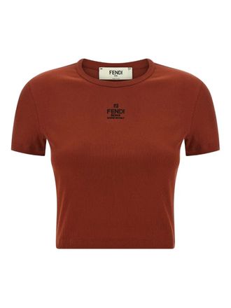 Fendi Geribbelde top met geborduurd logo - Bruin