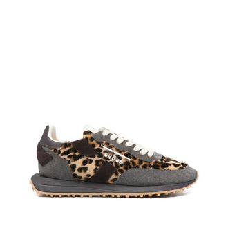 Ghoud Sneakers, female, Brown, 3 UK, Animal Print Glitter Lace-Up Shoes