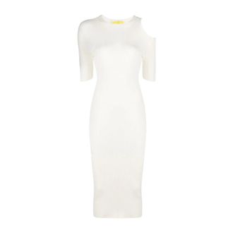 Áeron Knitted Dresses, female, White, L, Beige Ribbed Cut-Out Midi Dress
