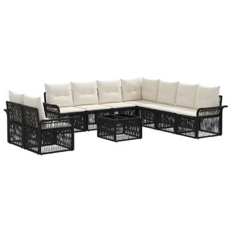 vidaXL Conjunto De Sof&aacute;s De Jard&iacute;n 10 Pcs Negro Rat&aacute;n Sint&eacute;tico Vidaxl