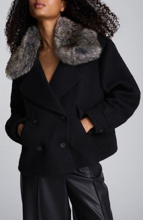 Kenneth Cole Cropped Peacoat with Removable Faux Fur Collar in Black at Nordstrom, Size X-Small