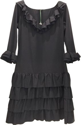 Bespoke French Couture Black Lycra Frill Dress Size M