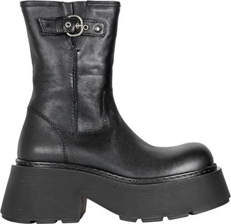 Vic Mati&eacute; Stijlvolle Leren Enkellaarzen - Dames - Laarzen met Hak - Zwart - 41 EU - Schoenen