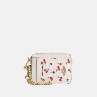 Coach Womens Zip Card Case With Cherry Print - White Leather - One Size