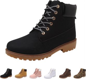 Generic Momolaa Snow Boots Womens Mens UK 6 Winter Flat Ankle Boots Warm Fur Lined Fashion Leather Shoes Casual Lace Up Outdoor Trainer Comfy Thermal Boots 20