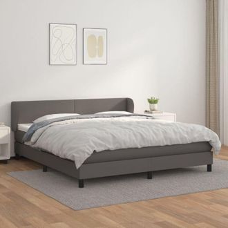 vidaXL Vidaxl - Cama Box Spring Con Colch&oacute;n Cuero Sint&eacute;tico Gris 160x200 Cm