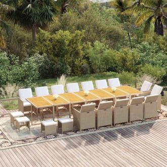 vidaXL Set Comedor De Jard&iacute;n 19 Pzas Con Cojines Rat&aacute;n Sint&eacute;tico Beige Vidaxl