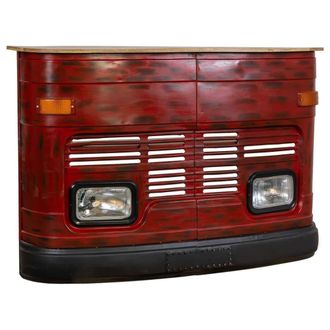 Wanderlust Deco Barra botellero furgoneta de madera y metal roja 153x47x105