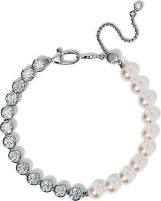 Nadri Imitation Pearl and Cubic Zirconia Line Bracelet in Rhodium at Nordstrom