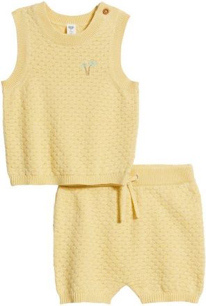 Nordstrom Cotton Knit Sweater Tank & Shorts Set in Yellow Sunlight Palm Trees at Nordstrom, Size 24M