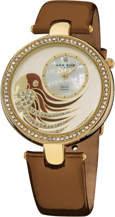Akribos XXIV Akribos Xxiv Womens Leather Diamond Watch