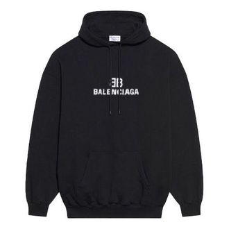 Balenciaga (WMNS) Balenciaga Bb Pixel Fleece Drawstring hooded Long Sleeves Hoodie Black 578135TKVI81070