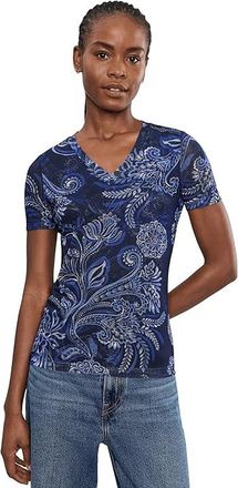 Johnny Was Short Sleeve Mesh V-neck T-Shirts - Miko Womens Clothing Miko : 2XL, Polyester/Spandex