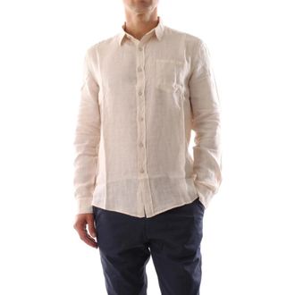 40weft Camicia in Lino Collo Francese - Heren - Casual Overhemden - Beige - 2XL - Linnen - Overhemden