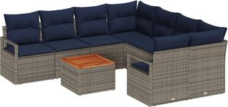 vidaXL Conjunto De Sof&aacute;s De Jard&iacute;n 9 Uds. Gris Rat&aacute;n Sint&eacute;tico Vidaxl
