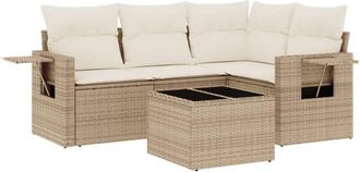 vidaXL Vidaxl - Juego De Sof&aacute;s Jard&iacute;n Con Cojines 5 Pzas Rat&aacute;n Sint&eacute;tico Beige