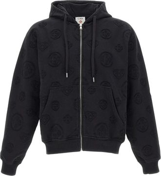 Casablanca Applique Monogram Zip-Up Hooded Sweatshirt - Heren - Vesten met rits - Zwart - M - Katoen - Hoodies & sweatvesten