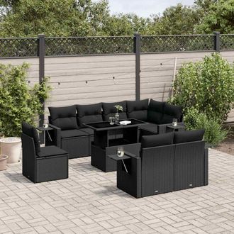 vidaXL Set De Sof&aacute;s De Jard&iacute;n 8 Piezas Y Cojines Rat&aacute;n Sint&eacute;tico Negro Vidaxl