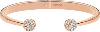 Fossil Womens Hazel Glitz Cuff Rose Gold-Tone Stainless Steel Cuff Bracelet