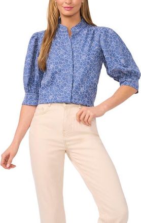 CeCe by Cynthia Steffe Daisy Puff Sleeve Chambray Button-Up Shirt in Classic Navy at Nordstrom, Size Xx-Large