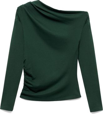 Mango Ruched Asymmetric Stretch Cotton & Modal Top in Dark Green at Nordstrom, Size X-Small