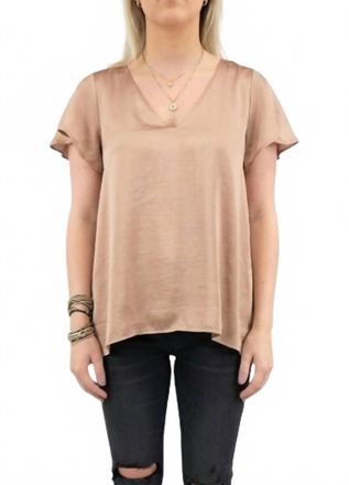 Adrienne Satin Flutter Top In Taupe