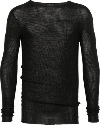 Rick Owens Fitted Black Ribbed Knit Sweater With Round Neckline