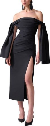 Carolina Herrera Off Shoulder Tie Draped Midi Dress