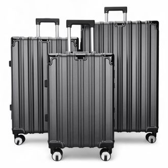 Infinity Leather Unisex Hardshell Charcoal Black Suitcase Robust 8 Wheel Luggage Cabin Case Bag - Size Medium