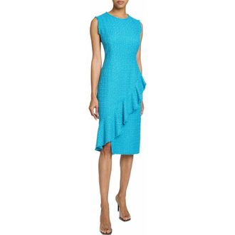Santorelli CAMI Sleeveless Sheath Dress with Skirt Ruffle in Luxury Tweed in Aquamarine at Nordstrom, Size 10