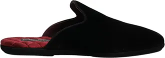 Dolce & Gabbana Black Viscose Velvet Slides Flat Slipper Mens Shoes (Pre-Owned)