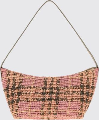 Burberry Borsa a spalla Margate in rafia con motivo Vintage Check e manico in pelle
