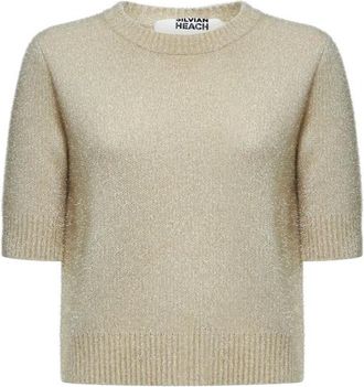 Silvian Heach Kortemouwtrui met lurex-effect - Dames - Ronde hals truien - Geel - XS - Polyester - Truien & Vesten
