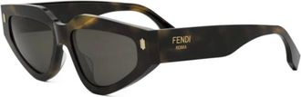 Fendi Sunglasses, unisex, Brown, Size: 54 MM Geometric Sunglasses Evolution Havana Stripes