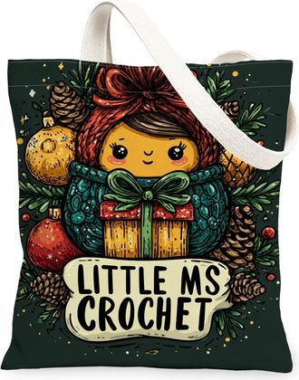 Generic Holiday Cute Canvas Tote Bags, Adorable Character Design Lightweight Washable Shoulder Strap Reusable Shopping Bags for Gif, Green, 13x15 Inch