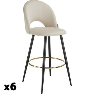 TecTake 6 taburetes altos con terciopelo, respaldo y reposapi&eacute;s, crema/negro