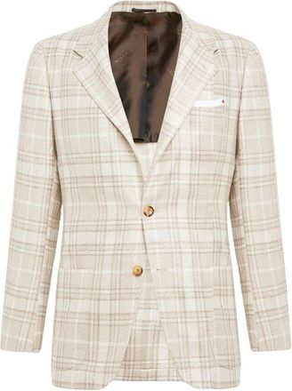 Kiton Wollen Tartan Jas - Heren - Blazers - Beige - 3XL - Wol - Jassen