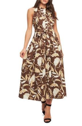 Flying Tomato Sleeveless Cotton Poplin Shirtdress in Brown at Nordstrom Rack, Size Large