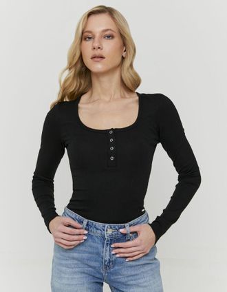 Tally Weijl Langarmbody TALLY WEIJL SBOCOJANA, Damen, Gr. XS, N-Gr, schwarz, Jersey, Obermaterial: 50% Baumwolle, 48% Modal, 2% Elasthan, unifarben, figurbetont, 