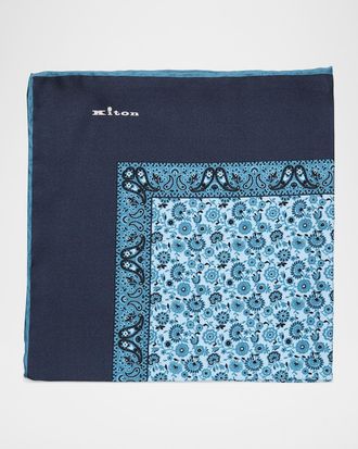 Kiton Men & apos;s Floral Paisley-Trim Silk Pocket Square
