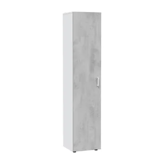 Dmora Armadio Multiuso 1 Anta Avlis, Mobile Ausiliario 3 Ripiani, Guardaroba Moderno, Mobile Alto A Colonna, 41x37h182 Cm, Cemento E Bianco
